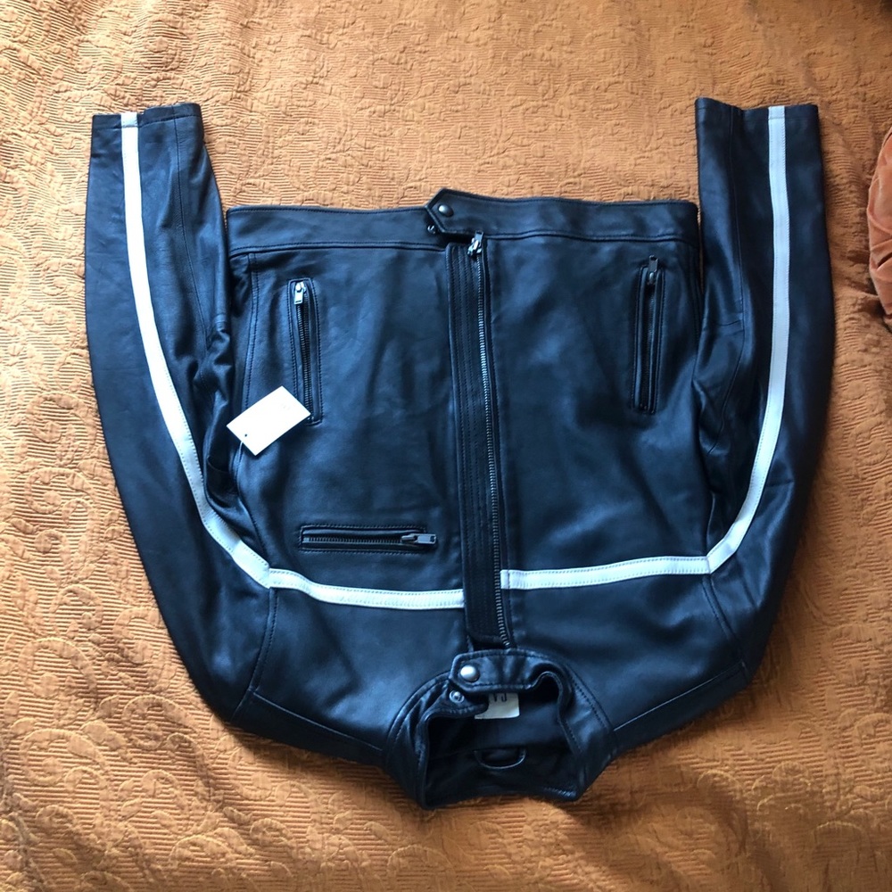 Black Racing Stripe Genuine Leather Gap Jacket